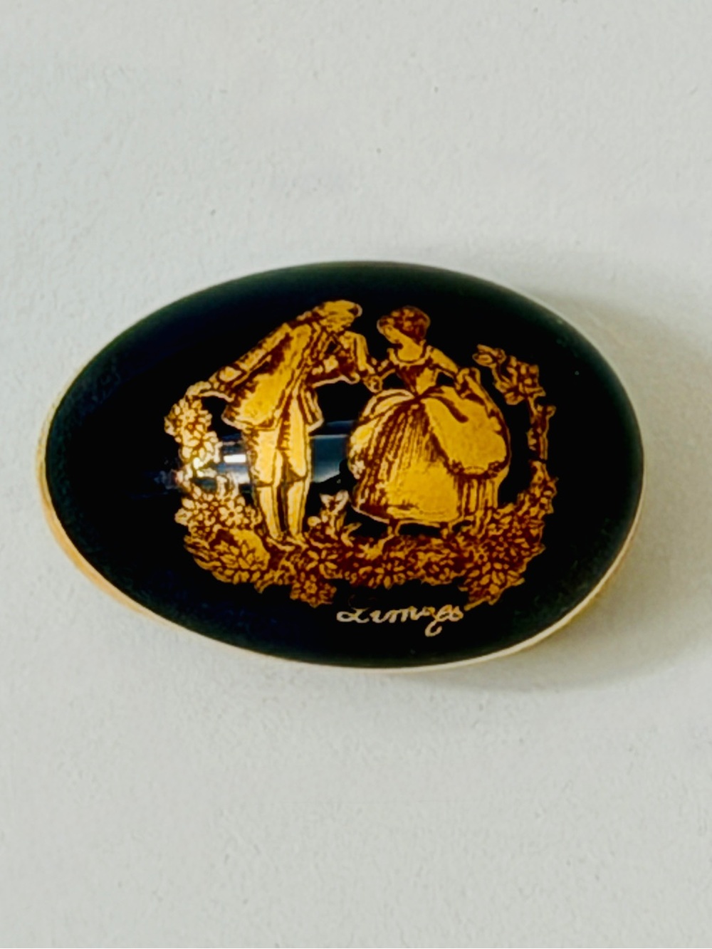Vintage Limoges France Cobalt Blue Gold Courting Couple Trinket Box Miniature